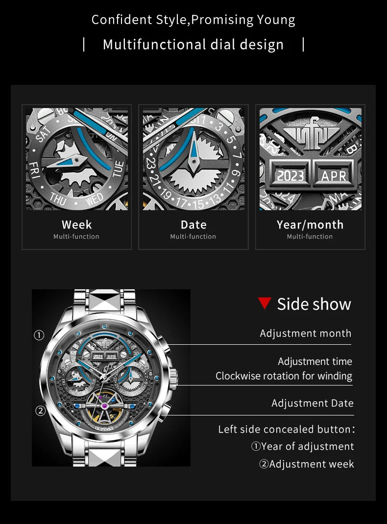 OUPINKE Automatic Mechancial Watch for Men Luxury Swiss Certificated - DeRae's Shop For Goods