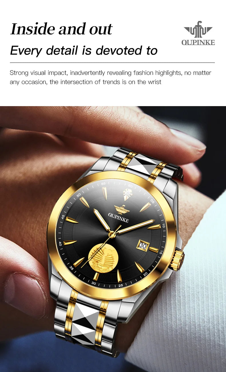 OUPINKE Swiss Certification Automatic Mechanical Watch for Men- Luxury Top Brand Real Gold Real Diamond Sapphire Mirror Wristwatch