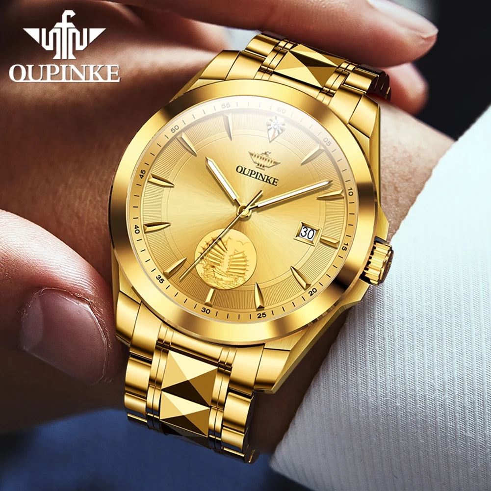 OUPINKE Swiss Certification Automatic Mechanical Watch for Men- Luxury Top Brand Real Gold Real Diamond Sapphire Mirror Wristwatch