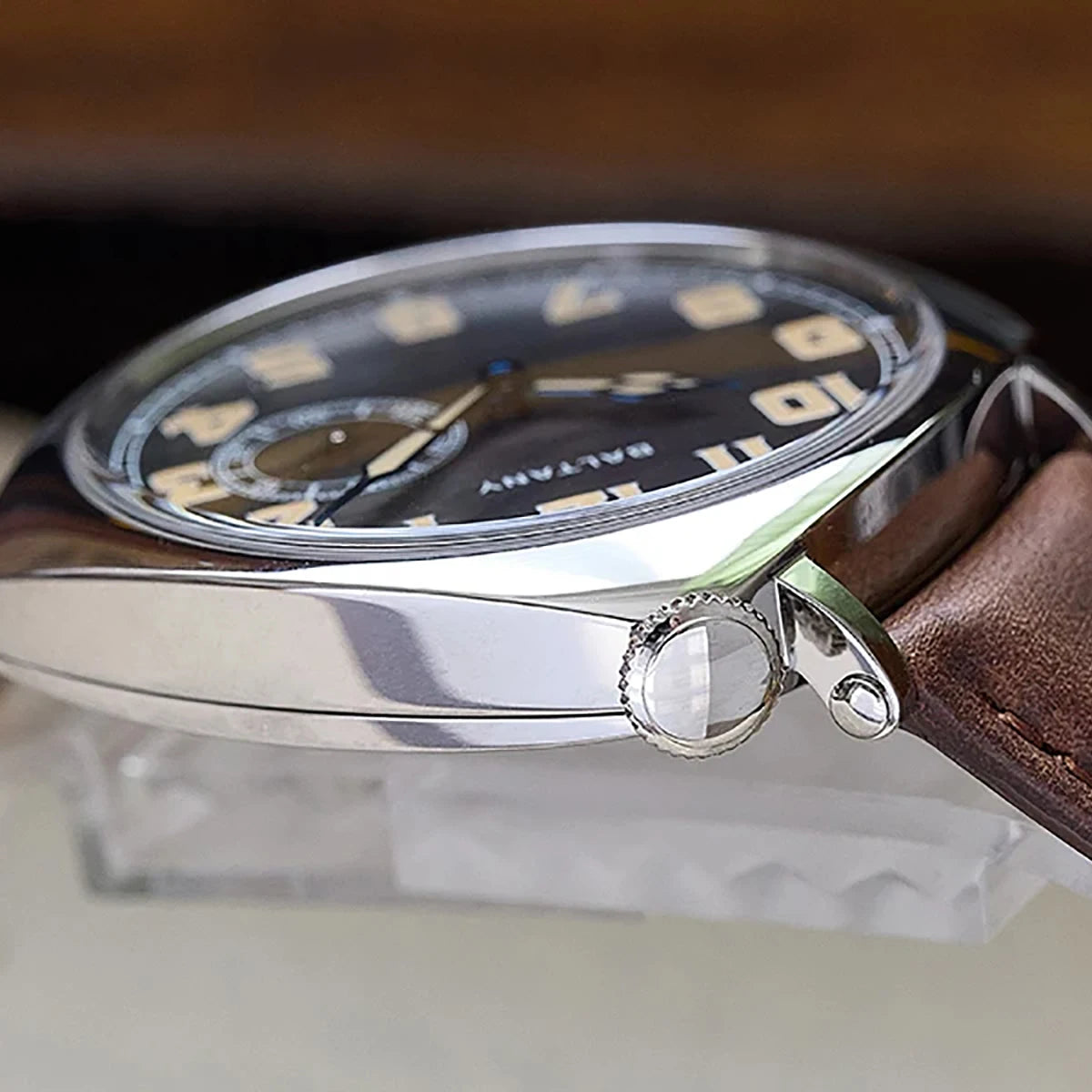 Baltany 1921 Classic ST1701 Men's Automatic Mechanical Watch- Luxury Sapphire Stainless Steel Leather Waterproof 5Bar Retro Glow