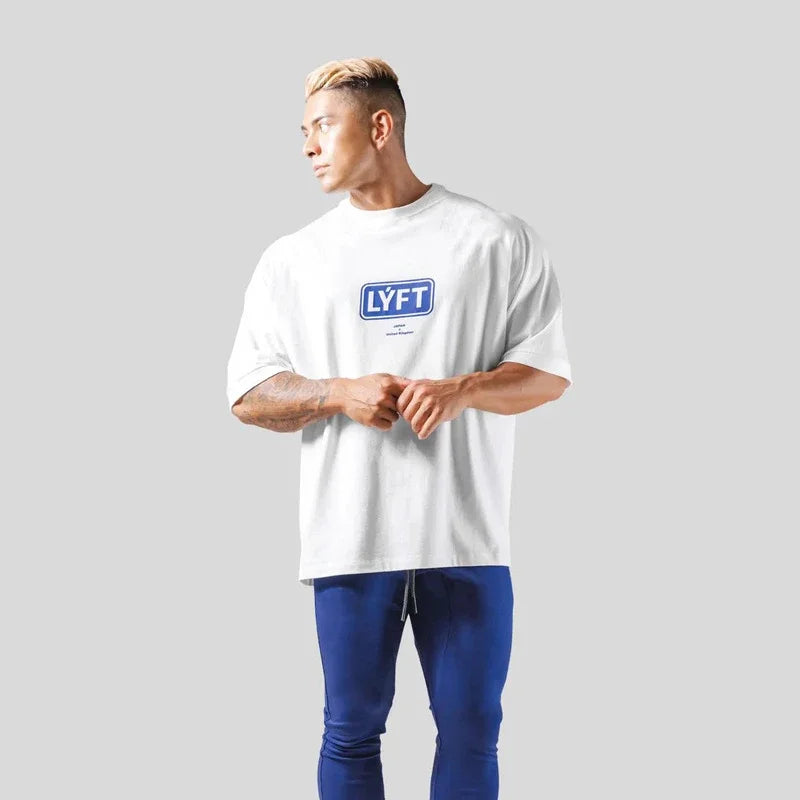 LYFT Men`s T-Shirt Oversize Fashion Cotton Letter Print Shirt Sports- Training Pattern Casual Streetwear Male Tees