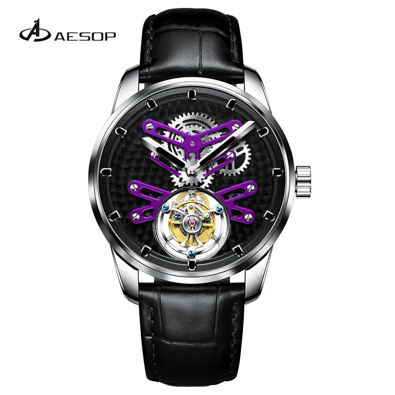 AESOP  Luxury Classic Wristwatch For Men- Skeleton Dial Tourbillon Men's  Automatic Mechanical Watch Stainless Steel and Waterproof