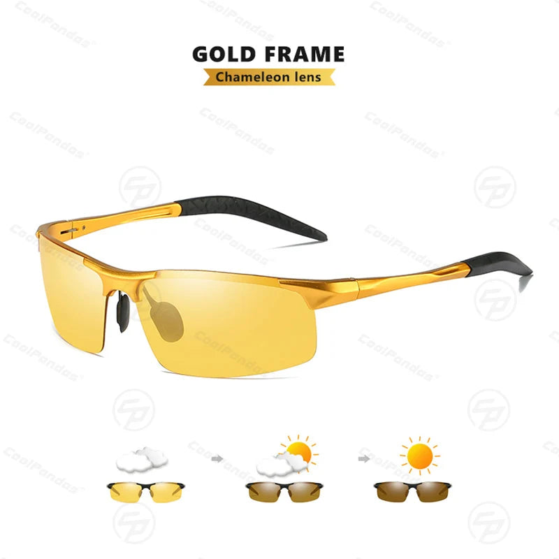 CoolPandas Aluminum Magnesium Men`s Photochromic Sunglasses- Polarized Day & Night Driving Glasses Sports Goggles gafas de sol hombre