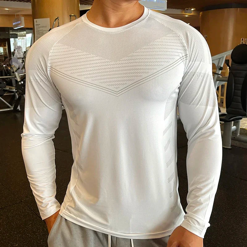 Shedao High Quality Running Sport Shirt- Men Fitness Compression Long Sleeve Upper Clothing Crew Neck Sweatshirt with Rash Guard Wicking