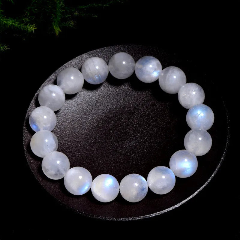 Natural Blue Light Moonstone Bracelet Round Beads- Moonstone Bracelet Unisex, Size 7mm through 14mm AAAAA
