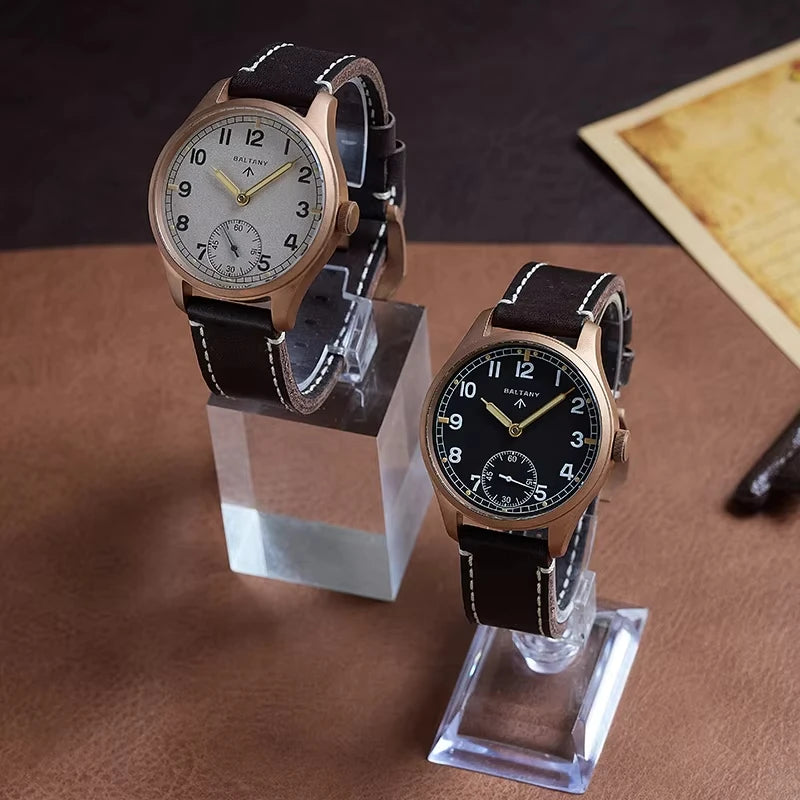 Baltany Bronze Men's Automatic Mechanical Watch S2058 ST3620 -Manual Winding Movement 50M Waterproof Military Clock Reloj Hombre
