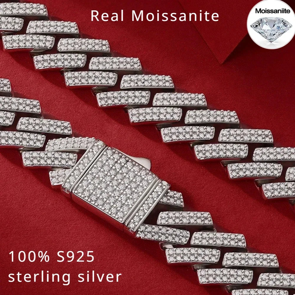 14mm Full Moissanite Cuban Link Necklace Bracelet GRA Certified 100% 925 Sterling Silver Hip Hop Cuban Jewelry for Men