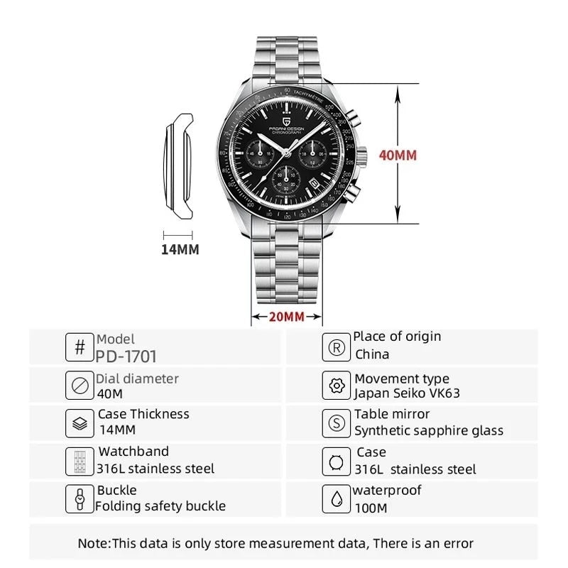 PAGANI DESIGN V4 Men Quartz Automatic Date Speed Chronograph Sapphire Mirror Sport Waterproof Watch- Nylon Steel Strip VK63 Clock