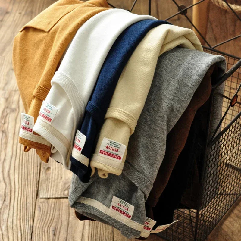 Saucezhan Tops & Tees Men's T-shirt -Thick Shirts for Men Solid Color Double-Woven fabric Short Sleeve Anti-deformation 340g