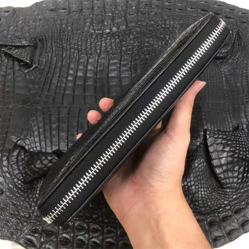 Authentic Real Crocodile Skin Men's Large Card Purse Long Wallet- Genuine Exotic Alligator Leather Male Phone Clutch Bag