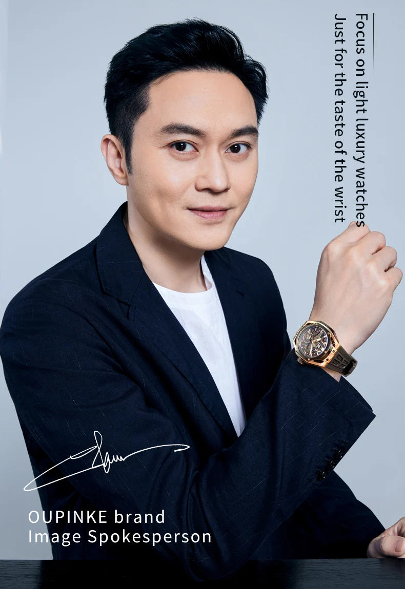 OUPINKE 9003 Silicone Strap Hollow Dial Men's Mechanical Casual Style Watch with 5Bar Water Resistance Depth.