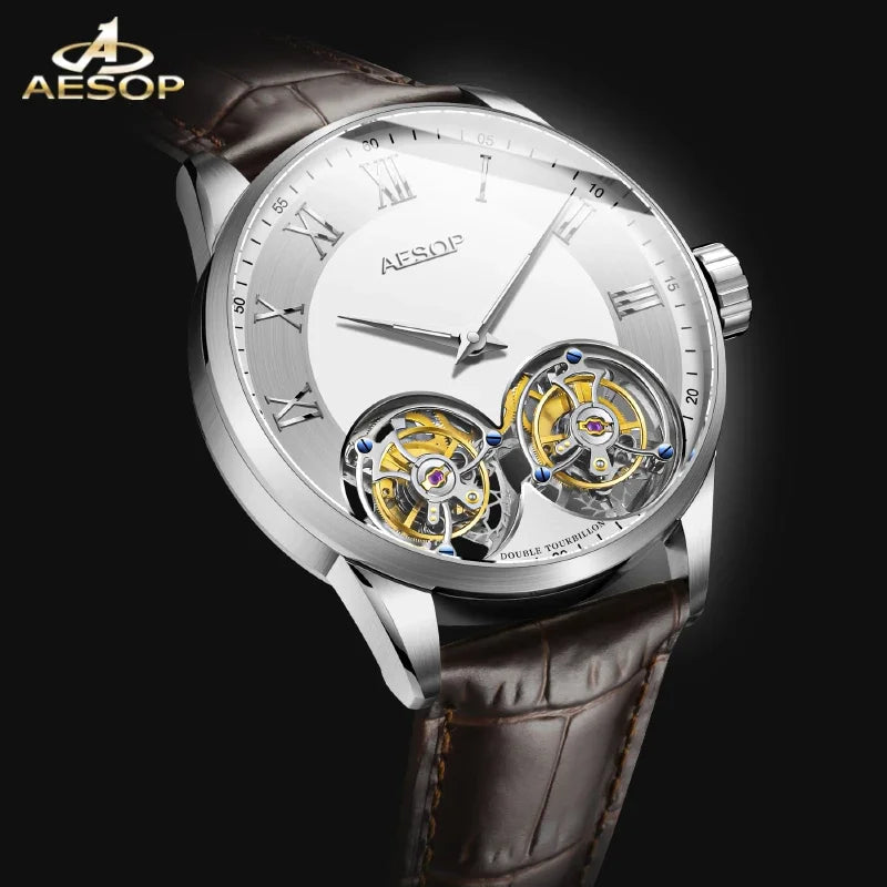 2025 Aesop Men's Double Tourbillon Watch- Hand Winding Movement Sapphire Business Fashion Male Mechanical Wristwatches Waterproof
