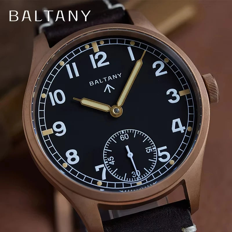 Baltany Bronze Men's Automatic Mechanical Watch S2058 ST3620 -Manual Winding Movement 50M Waterproof Military Clock Reloj Hombre