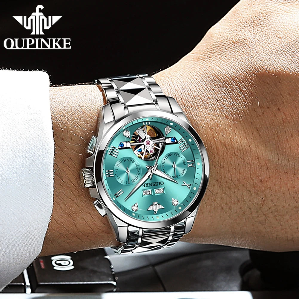 OUPINKE 3186 Luxury Hollow Mechanical Watch For Men -Auto Date Deep Waterproof Wristwatch and Top Brand Roman Scale Dress Watch