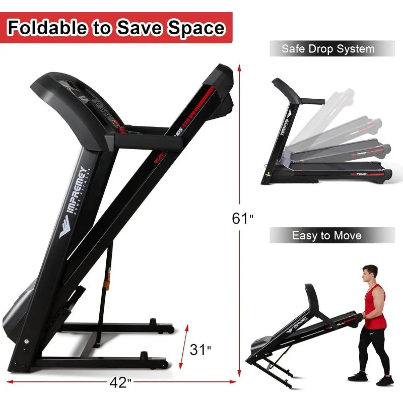 Impremey Folding Treadmill with Auto Incline 15%, 3.5HP, 350 Lb Capacity, 11 MPH, 50" x 19" Ultra Large Running Area