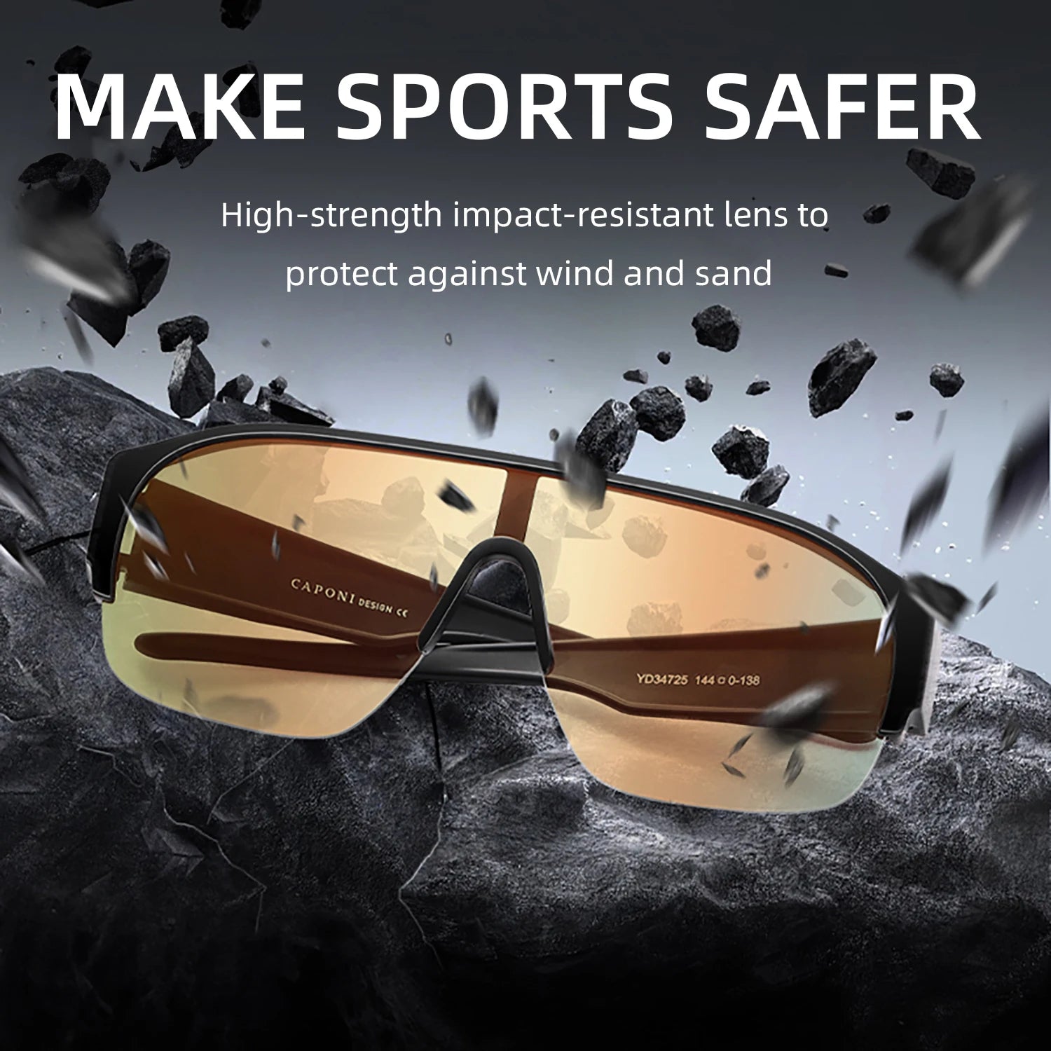 CAPONI Sports Men`s Fit Over Sunglasses- High Quality Outdoor Photochromic Sun Glasses Anti Glare UV400 Protection Shade BS34725
