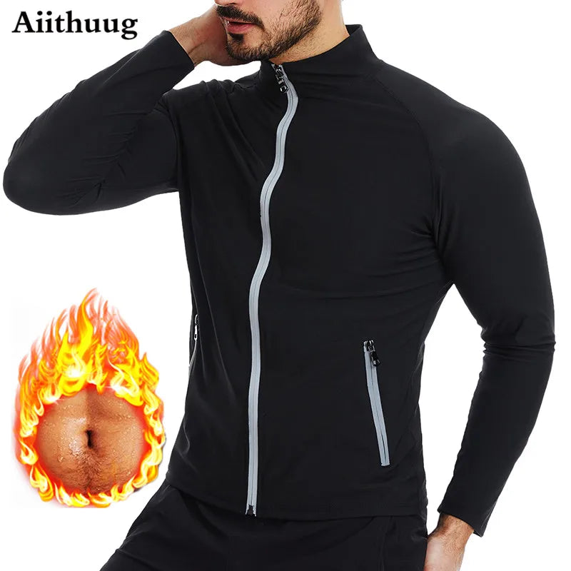 Aiithuug Sauna Sweat Jackets with Zipper Pockets Sauna Suit for Men- Sweat Zipper Long Sleeve Workout Jacket Men's Body Shaper