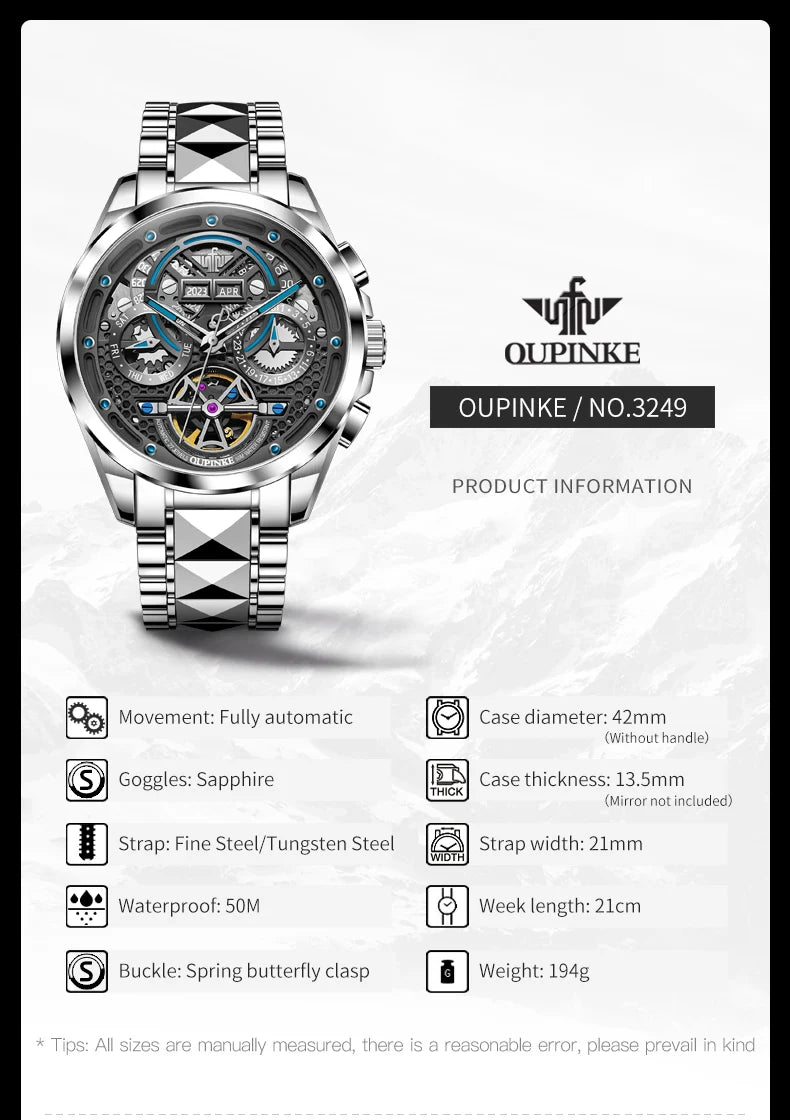 OUPINKE Automatic Mechancial Watch for Men Luxury Swiss Certificated - DeRae's Shop For Goods