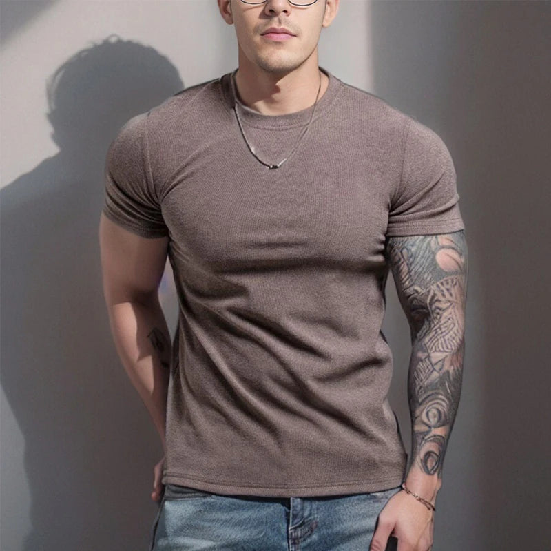 Men`s Short Sleeve Breathable Cotton T-Shirts- Sport Running Shirts, Slim Casual Gym Tops
