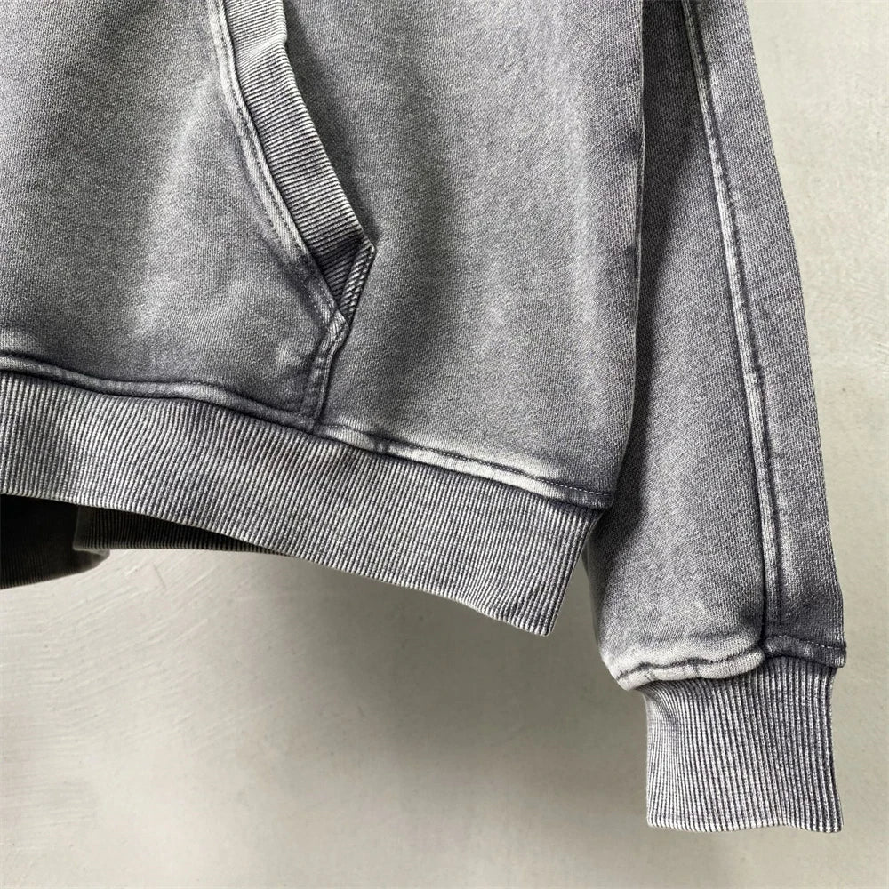 ZODF Vintage Batik Washed 420gsm Cotton Heavyweight Loose Hip Hop Hoodies For Men