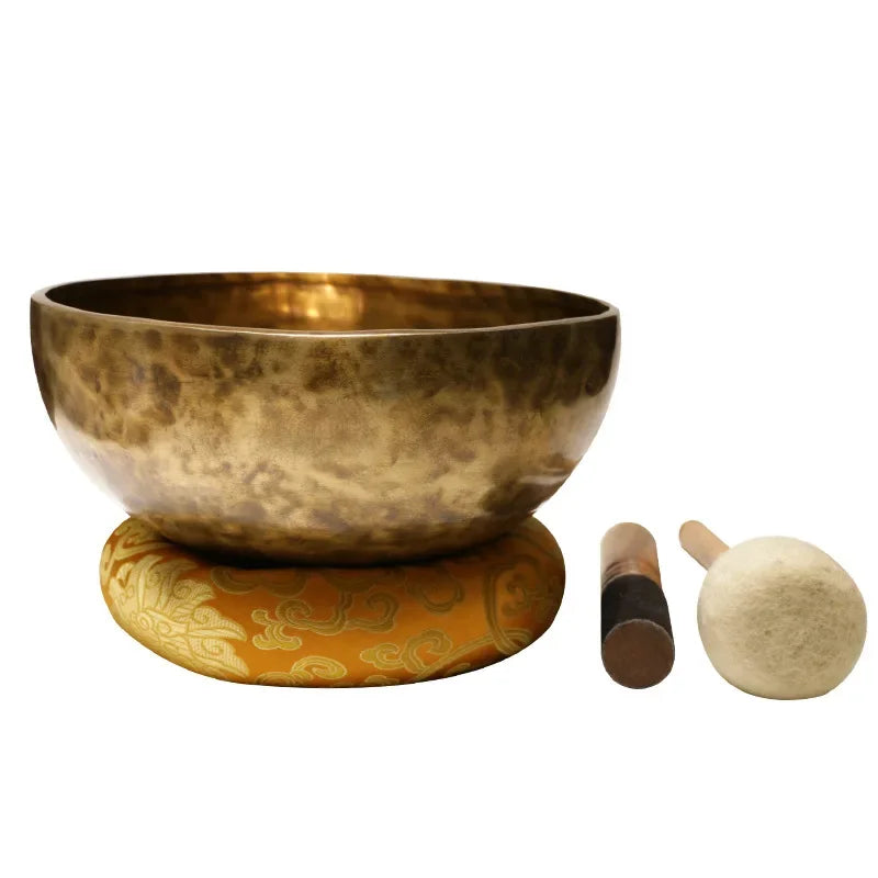 Large Tibetan Singing Malang Vintage Brass Bowl with Copper Set for Sound Healing Instrument Bonsai Meditation