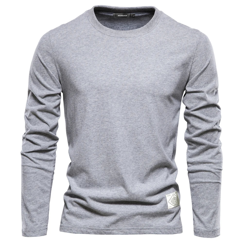 Aiopeson 100% Cotton Long Sleeve T shirt For Men -Solid Casual T-shirts , High Quality Classic Clothes