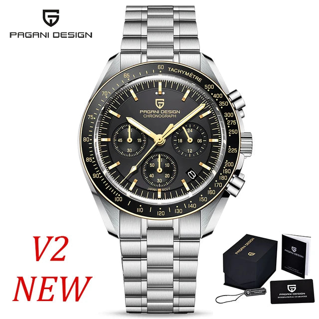 PAGANI DESIGN V4 Men Quartz Automatic Date Speed Chronograph Sapphire Mirror Sport Waterproof Watch- Nylon Steel Strip VK63 Clock