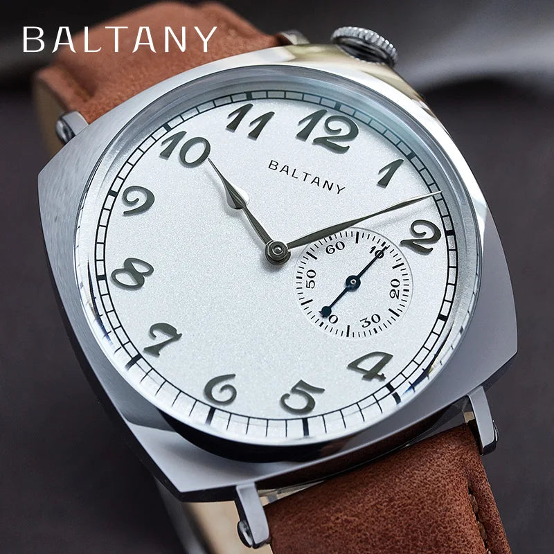 Baltany 1921 Vintage Homage Watch S4046 Sub-second Seagull 1701 Cockeyed Salmon Dial Square Case Men Stainless Steel Wristwatch