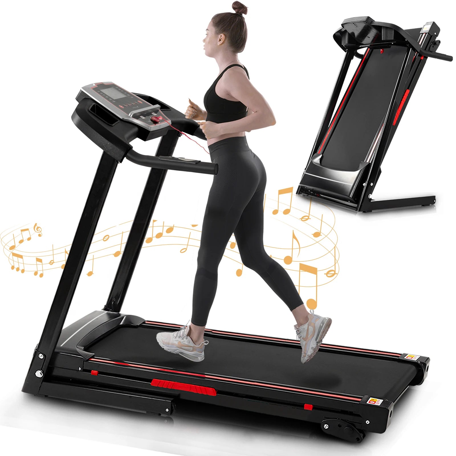Folding Treadmills for Home - 3.5HP Portable Foldable with Incline, Electric Treadmill for Running, Walking, and Jogging Exercise with Display Screen.
