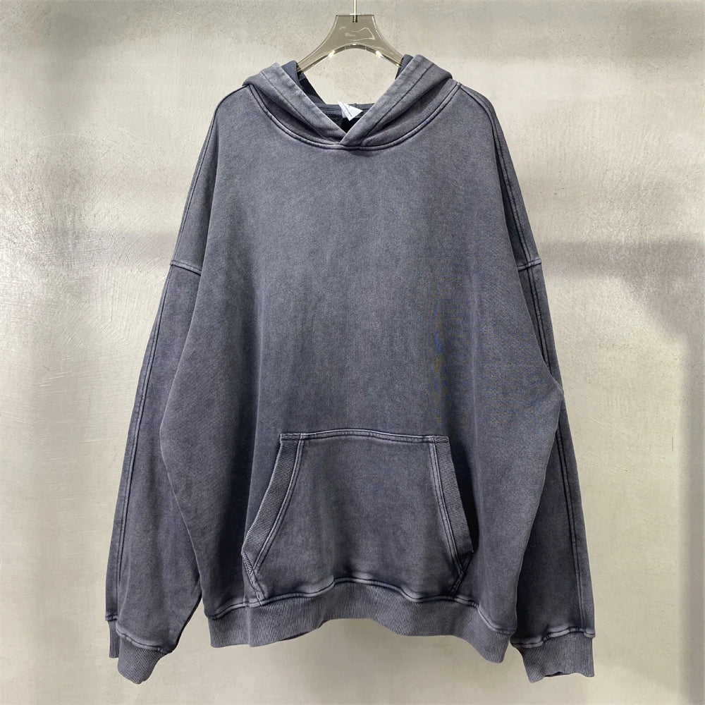 ZODF Vintage Batik Washed 420gsm Cotton Heavyweight Loose Hip Hop Hoodies For Men