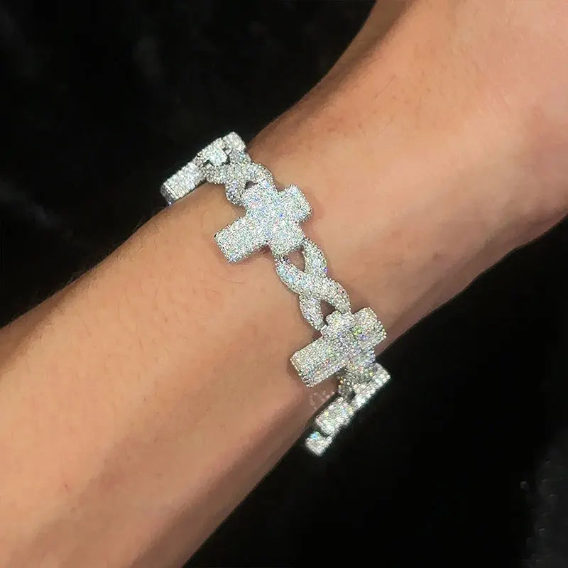 TUHE High Quality Classic Unisex Cross Bracelet Moissanite- 925 Silver Bracelet Hip Hop Jewelry