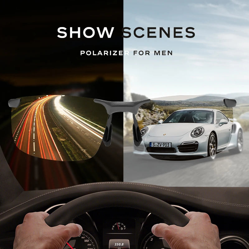 CAPONI Night Vision Sport Sunglasses- Photochromic Brown Sun Glasses For Men,  Oculos Yellow Driving Glasses gafas de sol BSYS3066