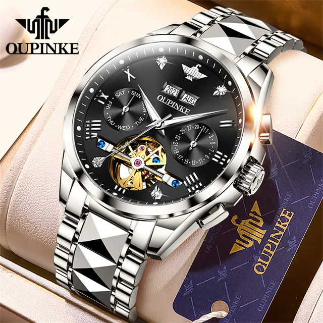 OUPINKE Original Automatic Mechanical Watch for Men- High-End Tourbillon Skeleton Men's Watches Top Luxury Dress Wristwatches