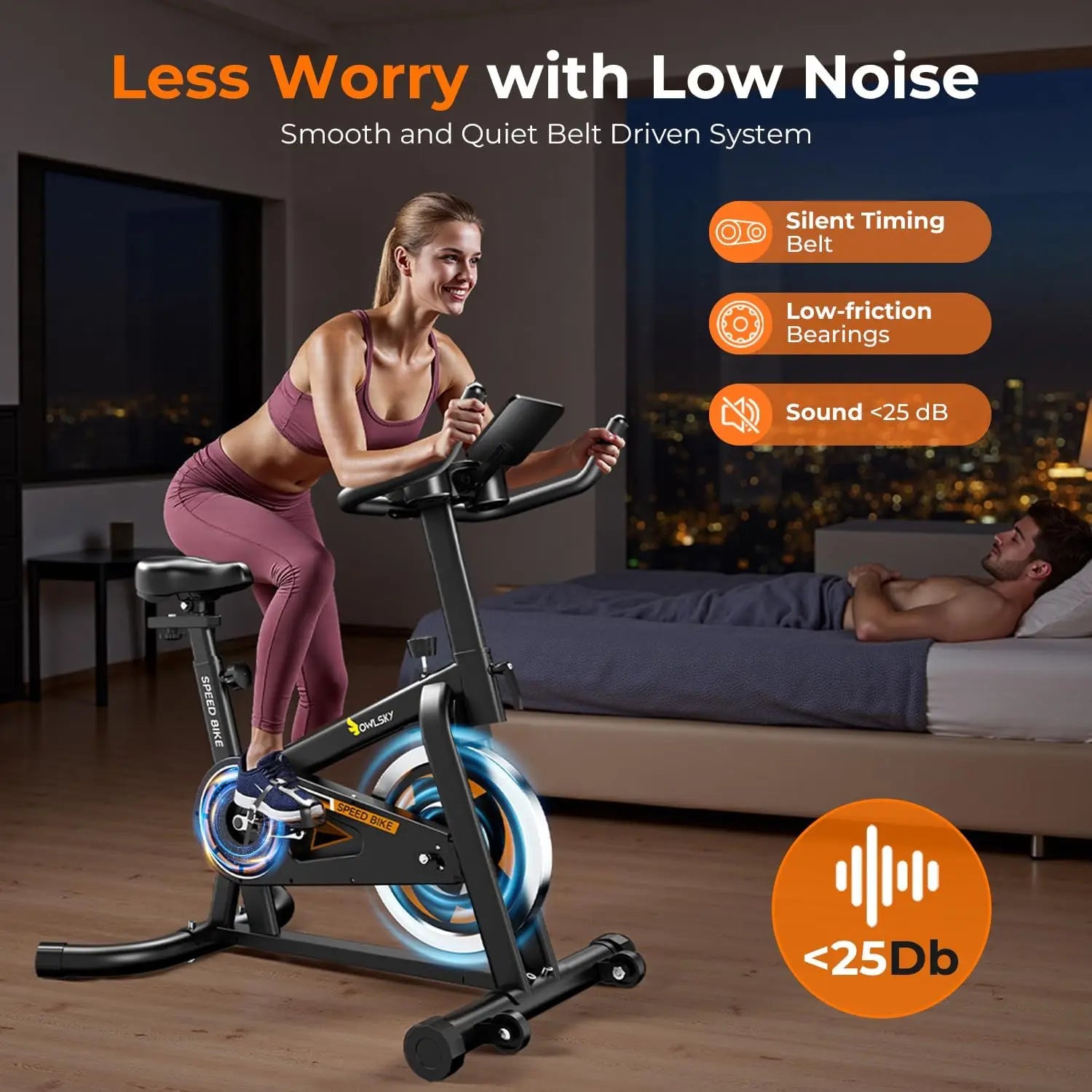 OWLSKY Exercise Bike, Stationary Indoor Cycling Bike for Home Gym with App, 300 LBS Weight Capacity & Magnetic Resistance Spin Bike with Bluetooth.