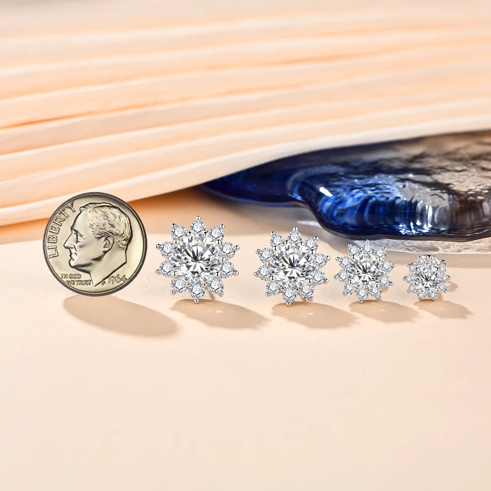 Snowflake Stud Earrings 925 Sterling Silver Jewelry 6.5mm 1.0 Carat Diamond Moissanite Earrings - DeRae's Shop For Goods