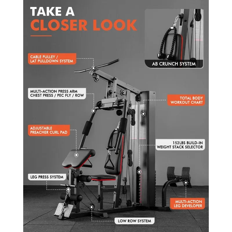 Mikolo Home Gym, Workout Station with 150LBS Weight Stack, Multifunctional Home Gym Equipment