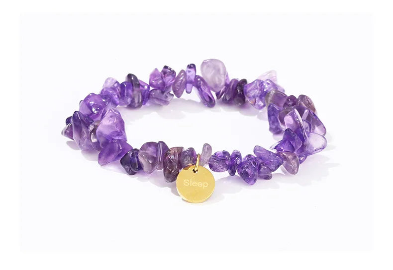 Natural Healing 10pc Natural Amethyst Tiger Eye Irregular Stone Wealth Lucky Pendant Bracelet- Unisex Trendy Stretch Yoga Meditation Gift