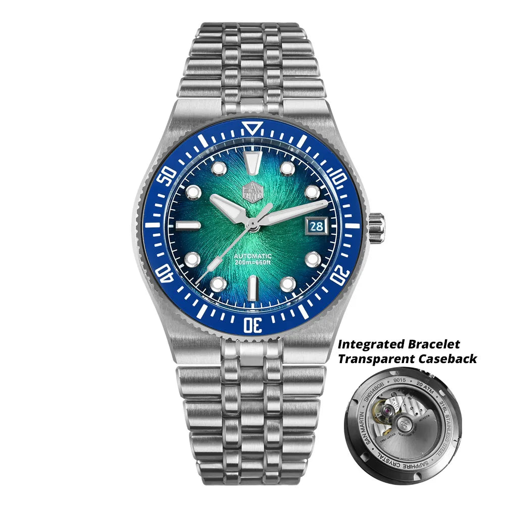San Martin New SN0148 40mm Men's Luxury Diver Watch Miyota 9015- Enamel Dial Automatic Mechanical Wristwatch Waterproof 200m