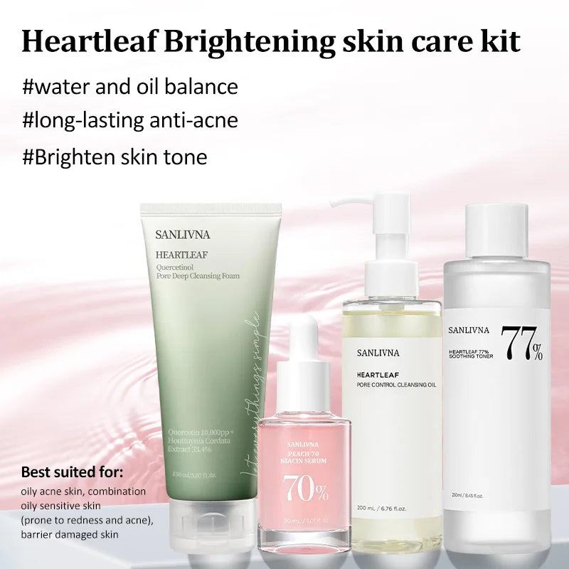 Sanlivna Korean Skincare Heartleaf 4-Piece Set - Oil Balance & Brightening with Soothing Complex-Unisex