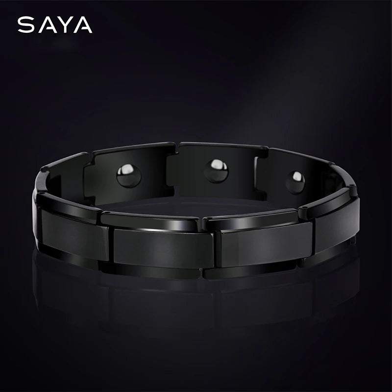 12mm Width Black Plating Tungsten Carbide Bracelet for Men- Jewelry Matte Finished Inlay Magnetic Stone, Customized