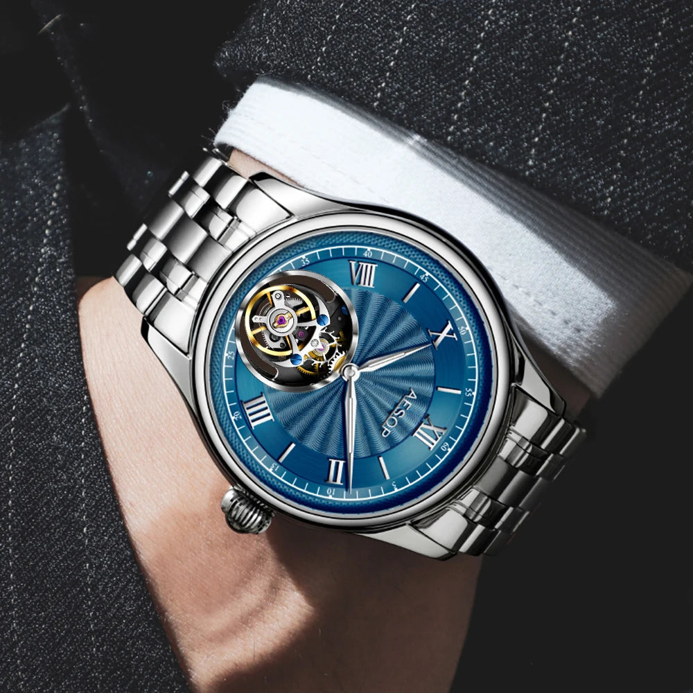 AESOP Men`s Mechanical Flying Tourbillon Movement Skeleton Watch- Men`s Luxury Clocks Diamond Waterproof 2025