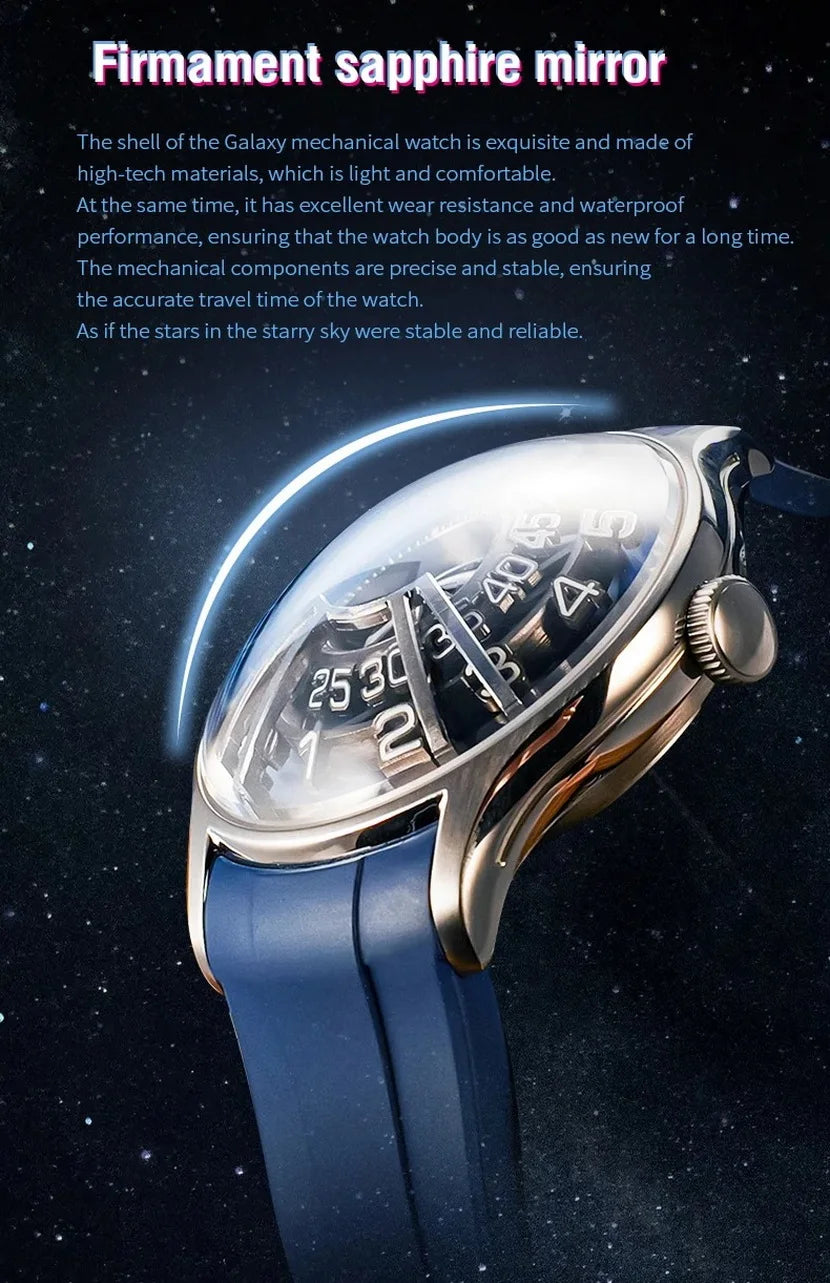 OBLVLO Men`s Automatic Watch- 42MM Design Mechanical Wristwatch Luminous Rotatable Circular Dial 50m Waterproof Sapphire Mirror