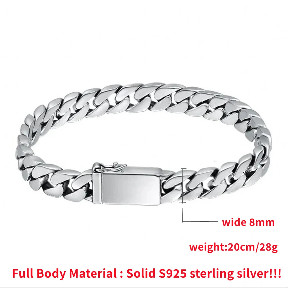 Solid S925 Sterling Silver Bracelet 7MM 8MM 10MM Punk Argent- 925 Silver Jewelry Never Fade Men Jewelry Gifts Past Test