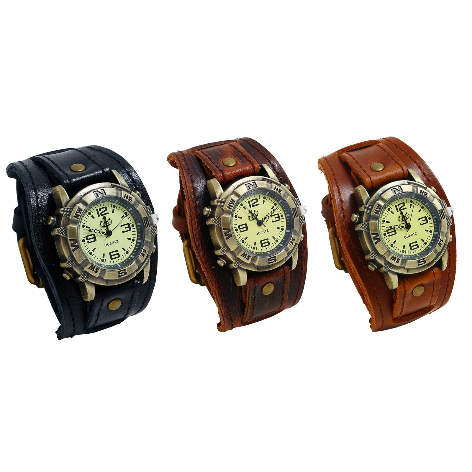 LANCARDO Men's Steampunk Retro Genuine Leather Quartz Wristwatch