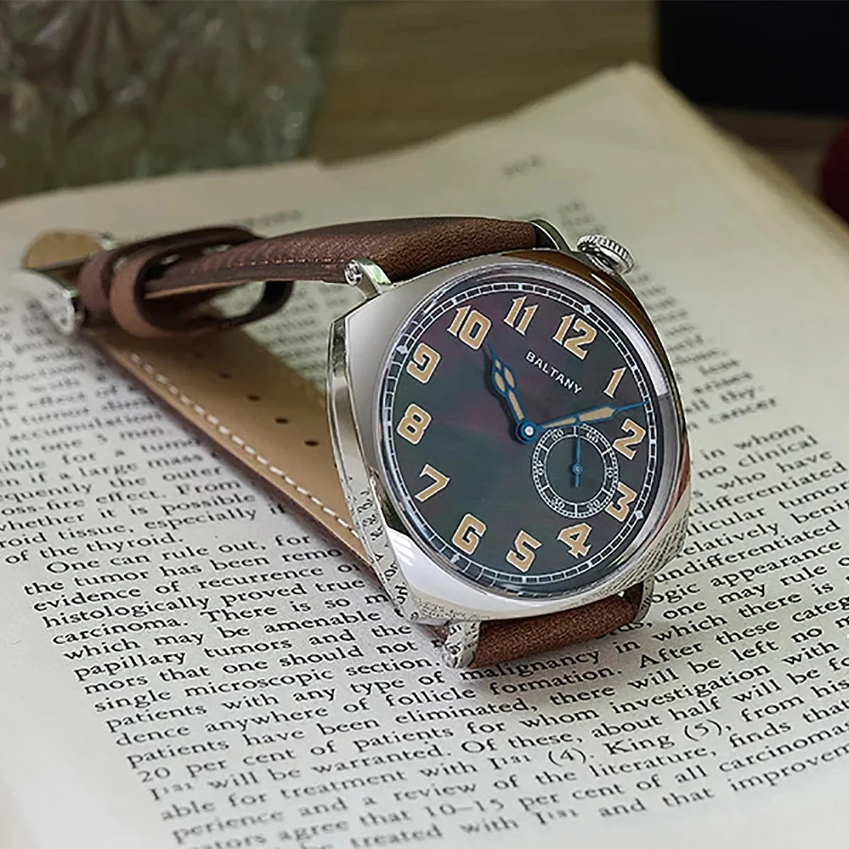 Baltany 1921 Classic ST1701 Men's Automatic Mechanical Watch- Luxury Sapphire Stainless Steel Leather Waterproof 5Bar Retro Glow