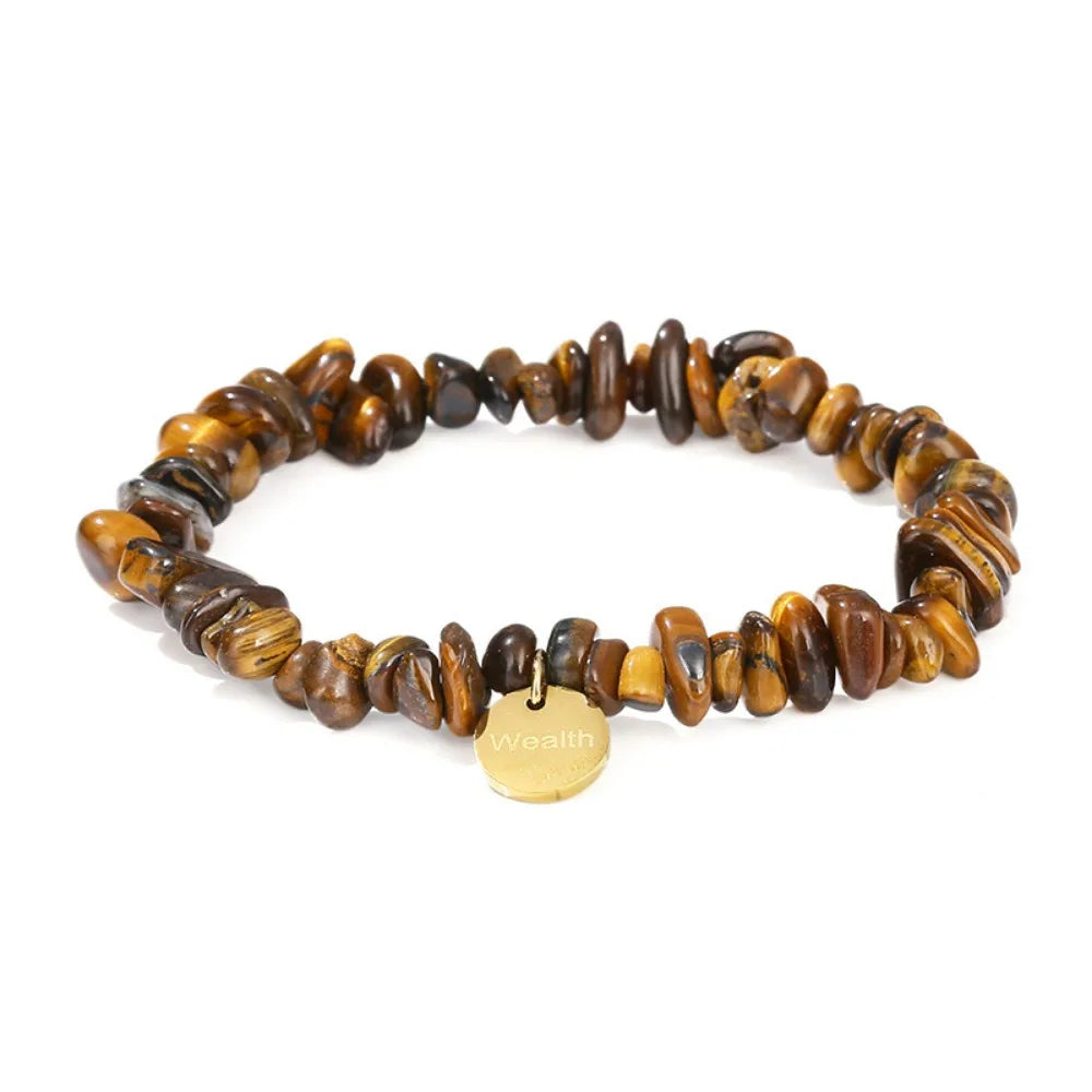 Natural Healing 10pc Natural Amethyst Tiger Eye Irregular Stone Wealth Lucky Pendant Bracelet- Unisex Trendy Stretch Yoga Meditation Gift