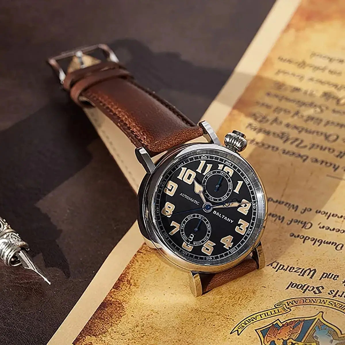 Baltany 1935 S6047 Retro Men's Automatic Mechanical Watch -Luxury Sapphire Waterproof 5Bar Super Glow C3 Reloj Hombre Watch