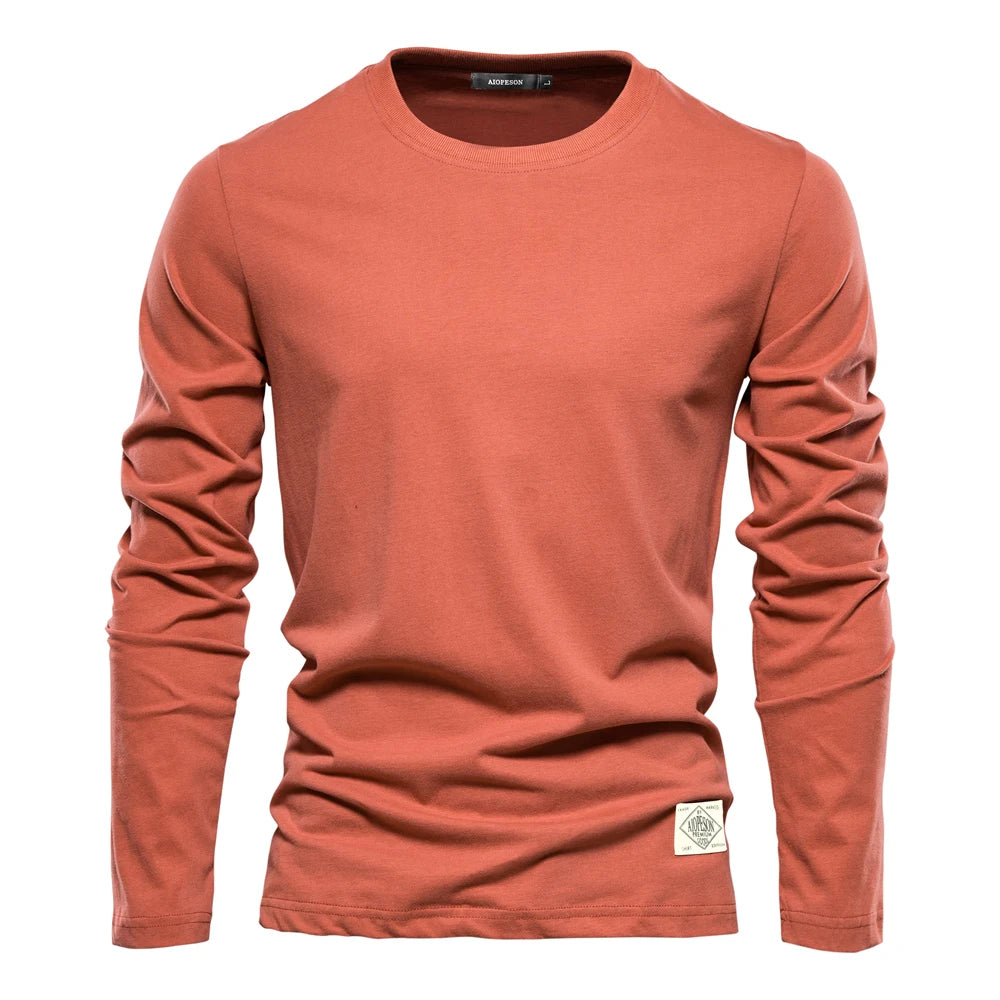 Aiopeson 100% Cotton Long Sleeve T shirt For Men -Solid Casual T-shirts , High Quality Classic Clothes