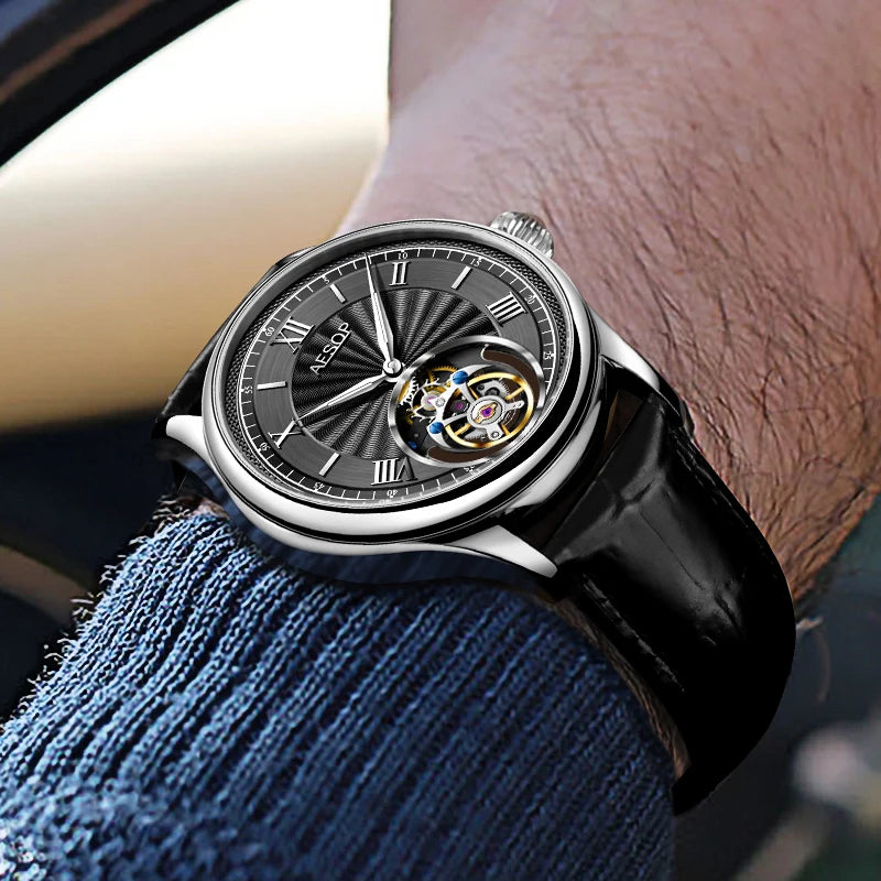 AESOP Flying Tourbillon Watch For Men- Skeleton Tourbillon Movement Mechanical Men`s Watches with Sapphire Mirror.