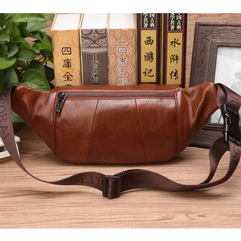 Genuine Leather Waist Fanny Pack Bag For Men- Travel Retro Natural Skin Male Purse Cross Body Sling Chest Hip Bum Belt Bags